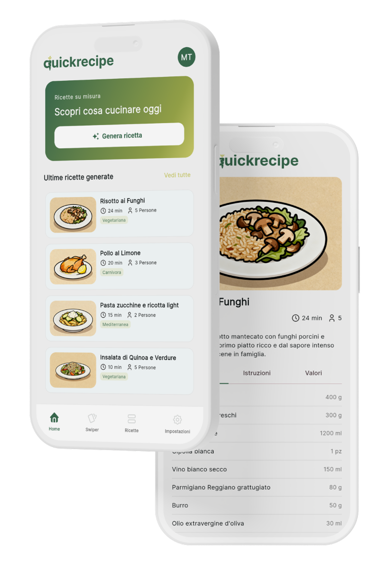 QuickRecipe app mobile con ricette generate dall'intelligenza artificiale